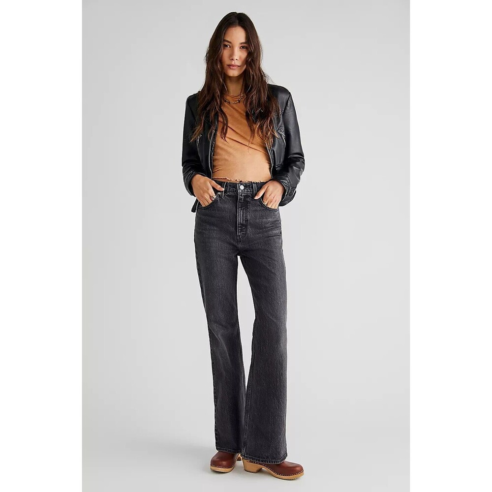 Levis Premium Womens Denim Jeans 70s High Rise Flare Black Gray Wide Leg NWT